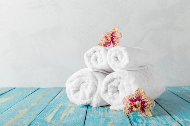 Towels with orchid flower