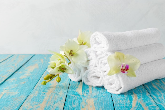 Towels with orchid flower