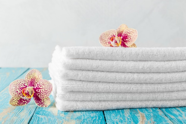 Towels with orchid flower