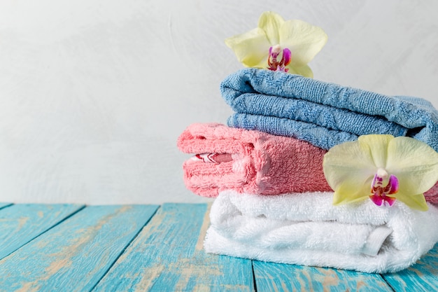 Towels with orchid flower