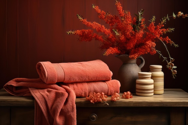 Towels on wood in room