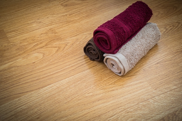 Towels on wooden table