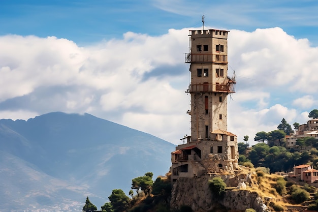 Tower in the arachova mountain town in greece