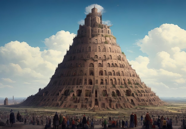 The tower of babel with a multitude of people a