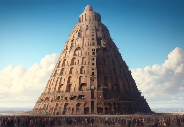 The Tower of Babel with a multitude of people a