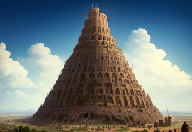 The Tower of Babel with a multitude of people a