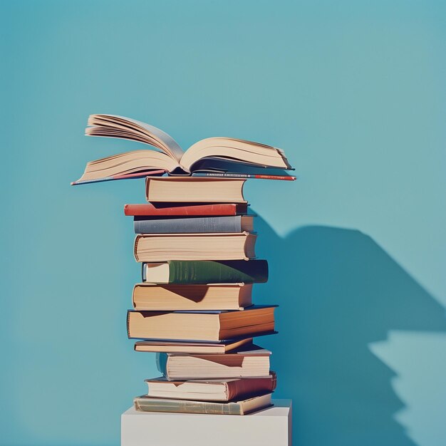 A tower of books that reaches to the ceiling