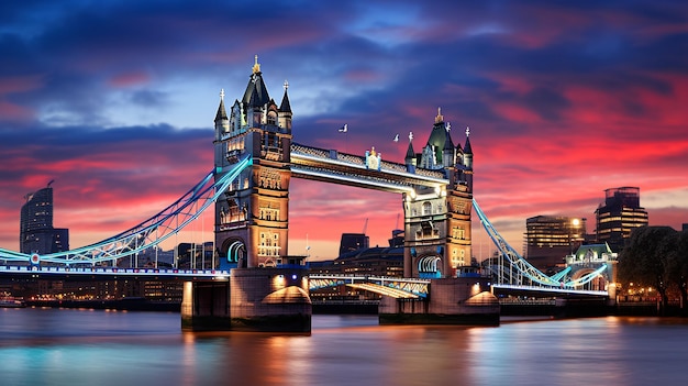 Tower bridge just before dawn sunrise crossing the river