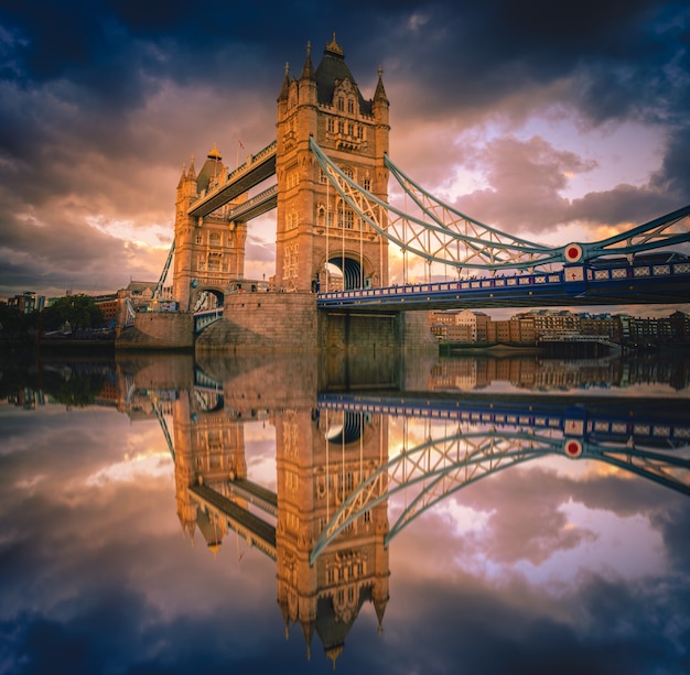 Tower Bridge landmark in London city at sunset in UK.