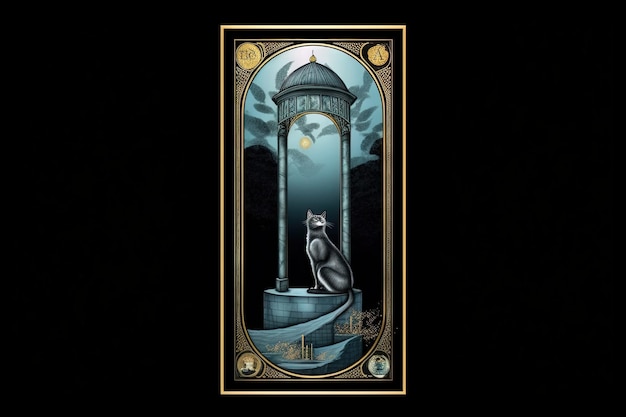 The tower Cat Tarot card illustration generative ai