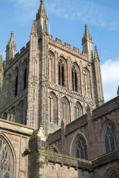 Tower of Cathedral Church in Hereford, England, UK