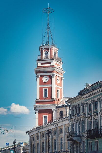 Tower of city council building on nevsky prospect in stpetersburg russia