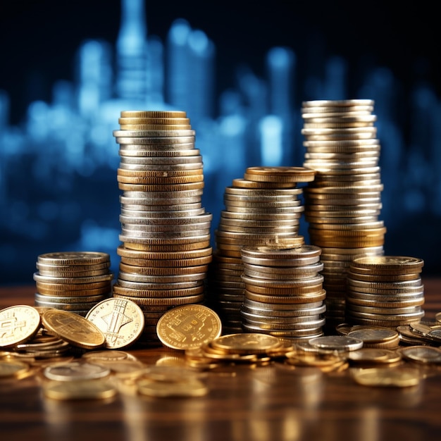 Photo a tower of coins representing the essence of financial stability