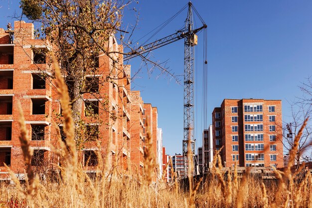 Tower crane on the construction of a multistorey building