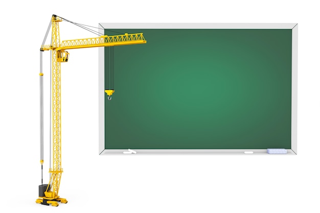 Photo tower crane with blackboard on a white background