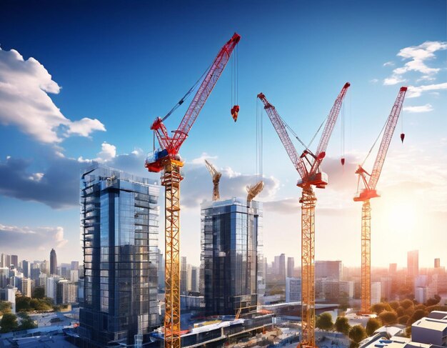 Tower cranes on a construction site panel houses