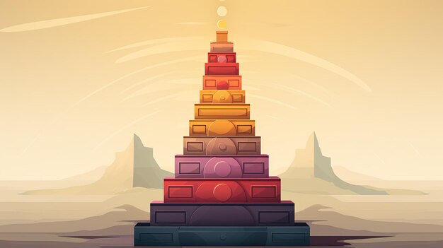 Tower game illustration in the sunset game asset