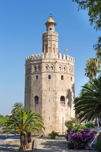 Tower of the gold on the banks of the Guadalquivir river Seville Spain