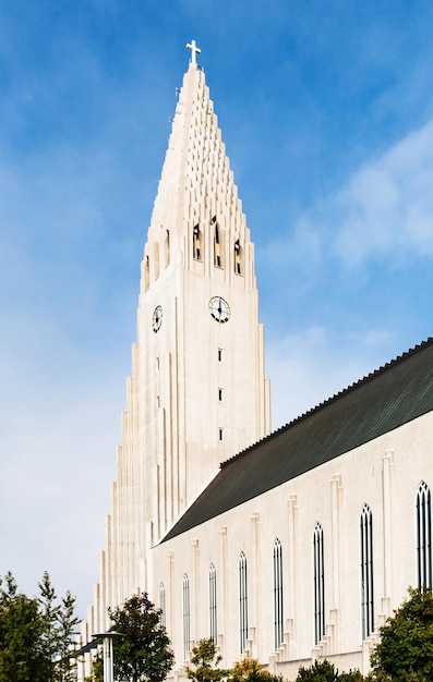 Tower of Hallgrimskirkja church in Reykjavik city