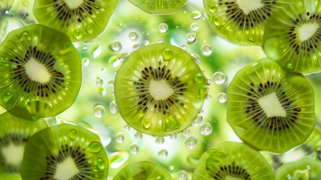 A tower of kiwi slices stacked on top of each other