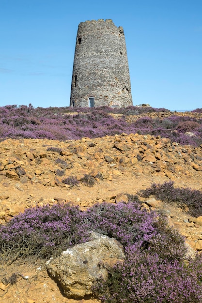 Tower of Parys Mountain Copper Mine, Amlwch, Anglesey, Wales, UK