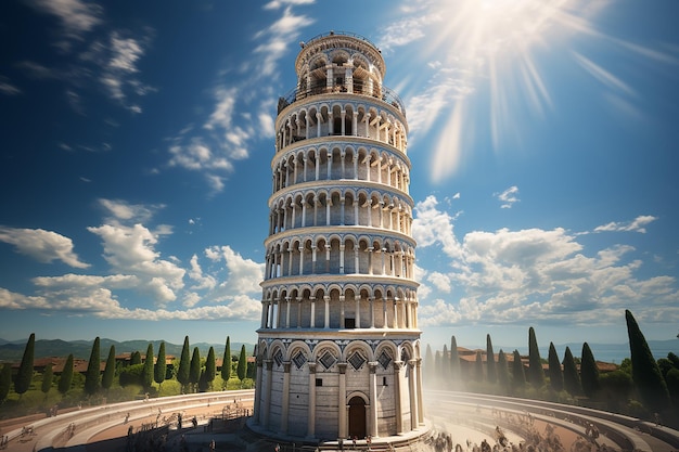 Пизанская башня как популярное место отдыха в Италии с природным ландшафтом в солнечный день