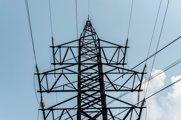 Tower of power lines. Bottom view