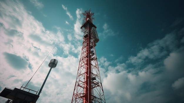 A tower with a blue sky and clouds