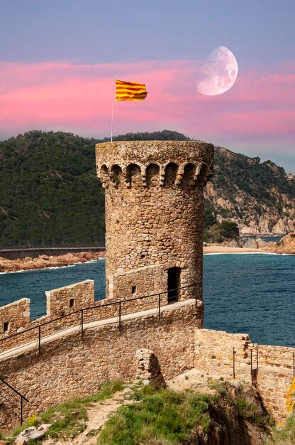 Photo tower with the flag of catalonia