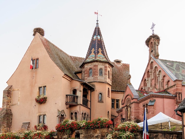 A tower with a flag on it