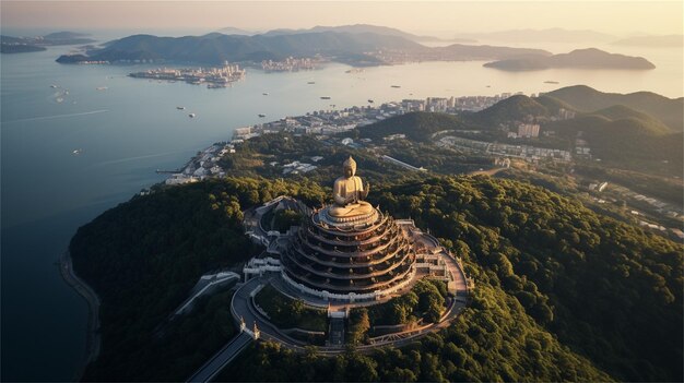 A tower with a view of the city and the bay.