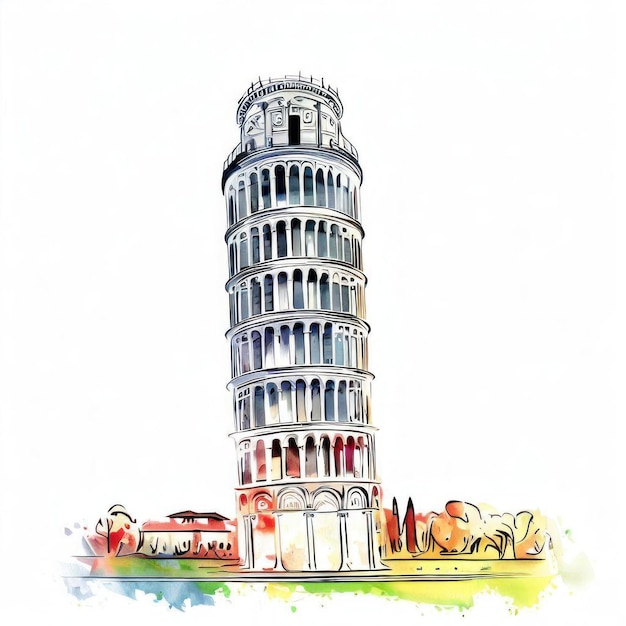 Photo towering beauty leaning tower of pisa watercolor illustration generative ai