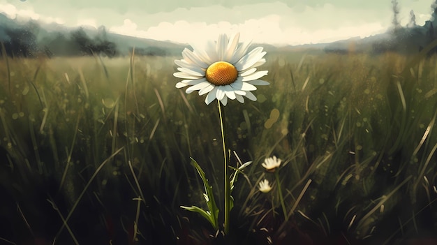 A towering daisy in a meadow digital art illustration