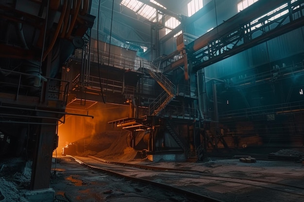 Photo towering electric blast furnace in metallurgical plant showcasing critical machinery transforming