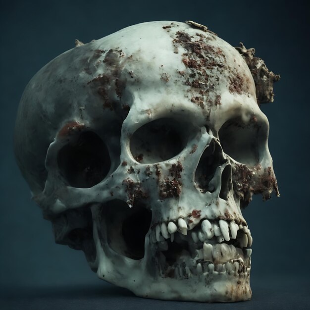 Высокий гротескный череп зомби с выпуклыми глазами и разлагающейся плотью