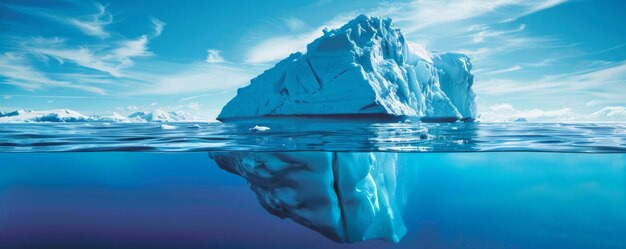 Photo a towering iceberg mostly beneath the waters surface symbolizes the concealed hazards and the criti