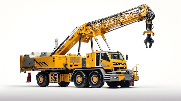 Towering mobile crane against a white backdrop