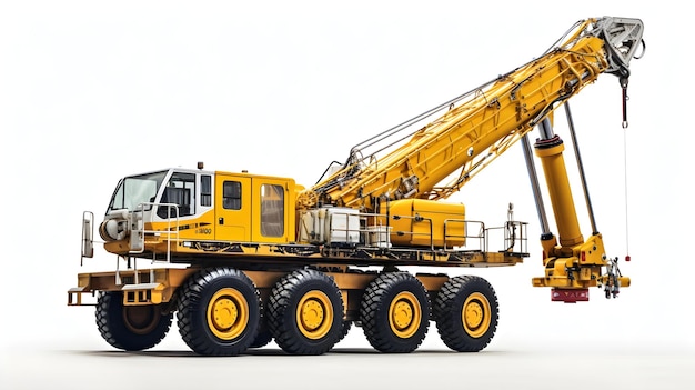 Towering mobile crane against a white backdrop