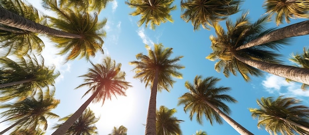 Photo towering palm trees looking up at the miami sky