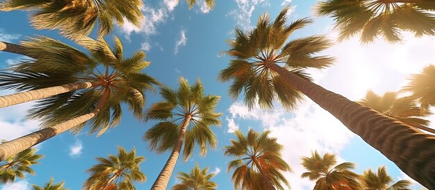 towering palm trees looking up at the Miami sky