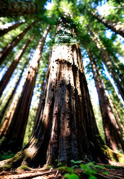 the towering presence of ancient redwood trees in a dense forest landscape wallpaper