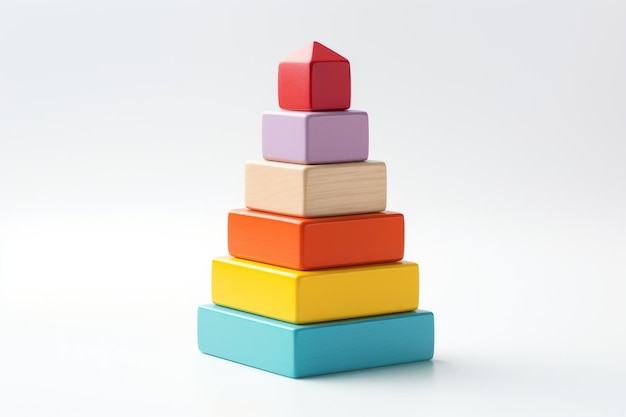 Towering Rainbow Playful Stack of Colorful Blocks On a White or Clear Surface PNG Transparent Background