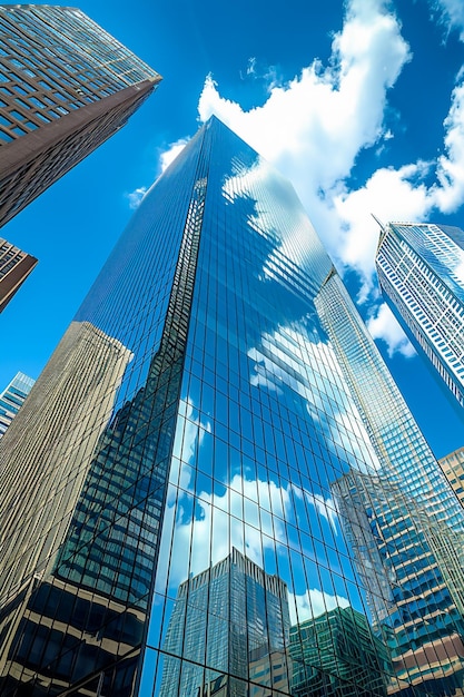 towering skyscrapers capturing the surrounding buildings and sky