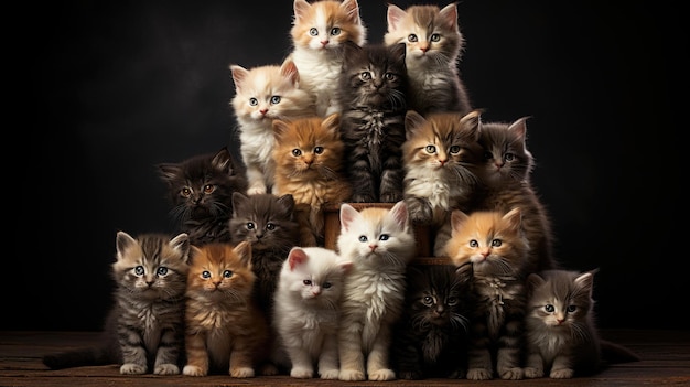 towering stacked wall of cute kittens Generative Ai