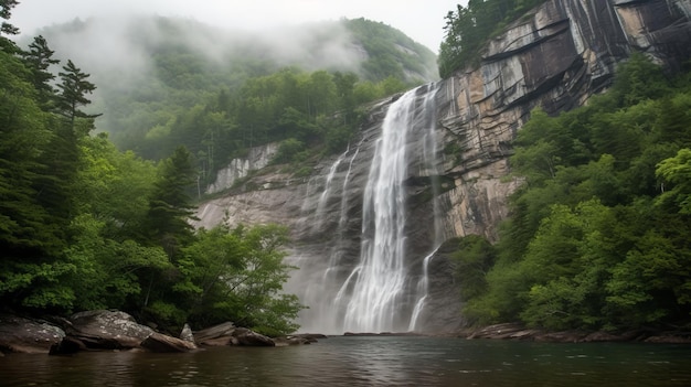 A towering waterfall with misty spray AI generated