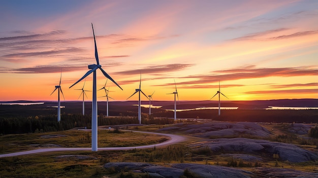 Towering wind turbines against a clear blue sky background