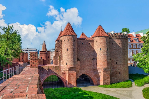 Towers of Barbican in Old Town of Warsaw Poland