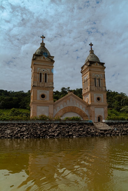 Towers of the Submerged Church of the city of Ita in Santa Catarina