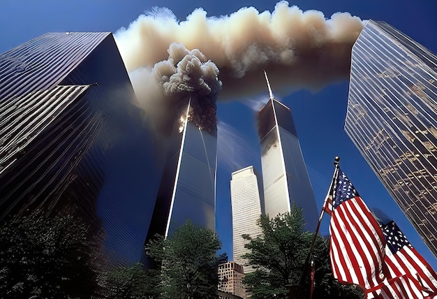 Photo towers of unity remembering 911 through the american flag