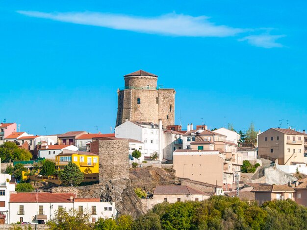 Town against blue sky